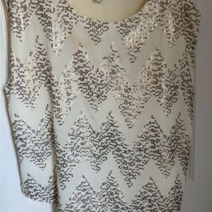 Forever 21 White Sequin Chevron Blouse M